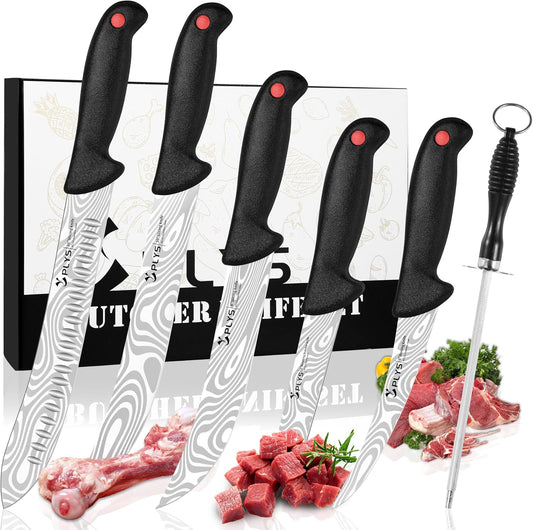 Plys 7-Piece Butcher Knife Set for Meat Processing, BBQ Boning Chicken Tool | Suitable for Chicken, Beef, and Pork, Comfortable Anti-slip Handle, Beginner Home Kitchen Use.