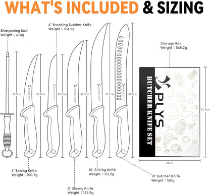 Plys 7-Piece Butcher Knife Set for Meat Processing, BBQ Boning Chicken Tool | Suitable for Chicken, Beef, and Pork, Comfortable Anti-slip Handle, Beginner Home Kitchen Use.