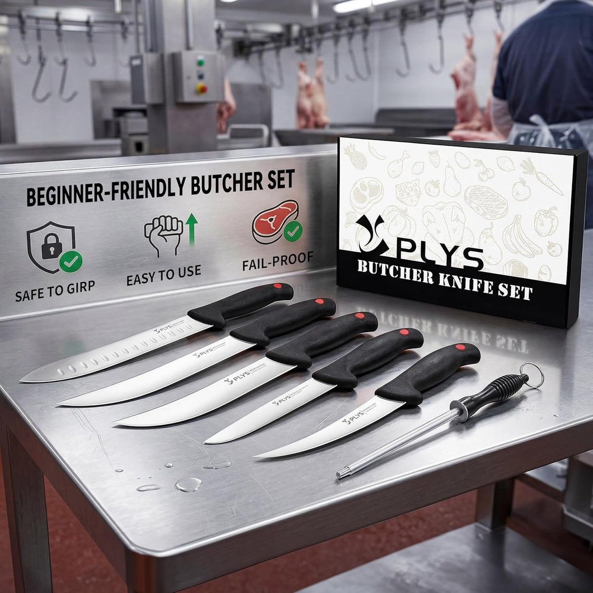 Plys 7-Piece Butcher Knife Set for Meat Processing, BBQ Boning Chicken Tool | Suitable for Chicken, Beef, and Pork, Comfortable Anti-slip Handle, Beginner Home Kitchen Use.