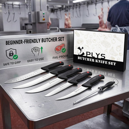 Plys 7-Piece Butcher Knife Set for Meat Processing, BBQ Boning Chicken Tool | Suitable for Chicken, Beef, and Pork, Comfortable Anti-slip Handle, Beginner Home Kitchen Use.
