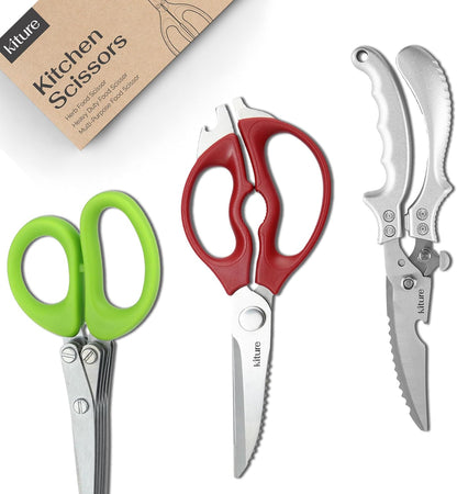 Heavy Duty Kitchen Shear with Bonus MultiPurpose and Herb Scissors 420 Stainless Steel for Chicken, Meat, Fish and Poultry Gift Set with Kitchen Shears for Food and Herbs Scissors