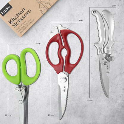 Heavy Duty Kitchen Shear with Bonus MultiPurpose and Herb Scissors 420 Stainless Steel for Chicken, Meat, Fish and Poultry Gift Set with Kitchen Shears for Food and Herbs Scissors