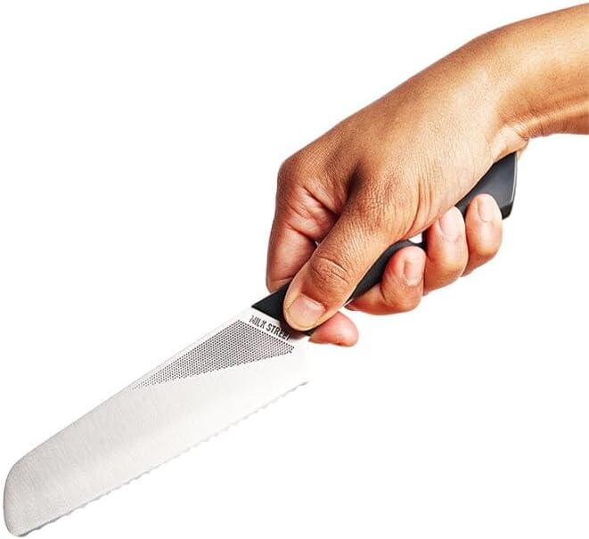 Milk Street Kitchin-tan Serrated Utility Knife, 5.5-Inch Japanese-Style Sandwich & Tomato Knife – Razor-Sharp, Stay-Sharp Blade for Bread, Veggies & Fruits, Comfortable Non-Slip Handle