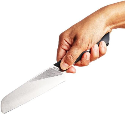 Milk Street Kitchin-tan Serrated Utility Knife, 5.5-Inch Japanese-Style Sandwich & Tomato Knife – Razor-Sharp, Stay-Sharp Blade for Bread, Veggies & Fruits, Comfortable Non-Slip Handle