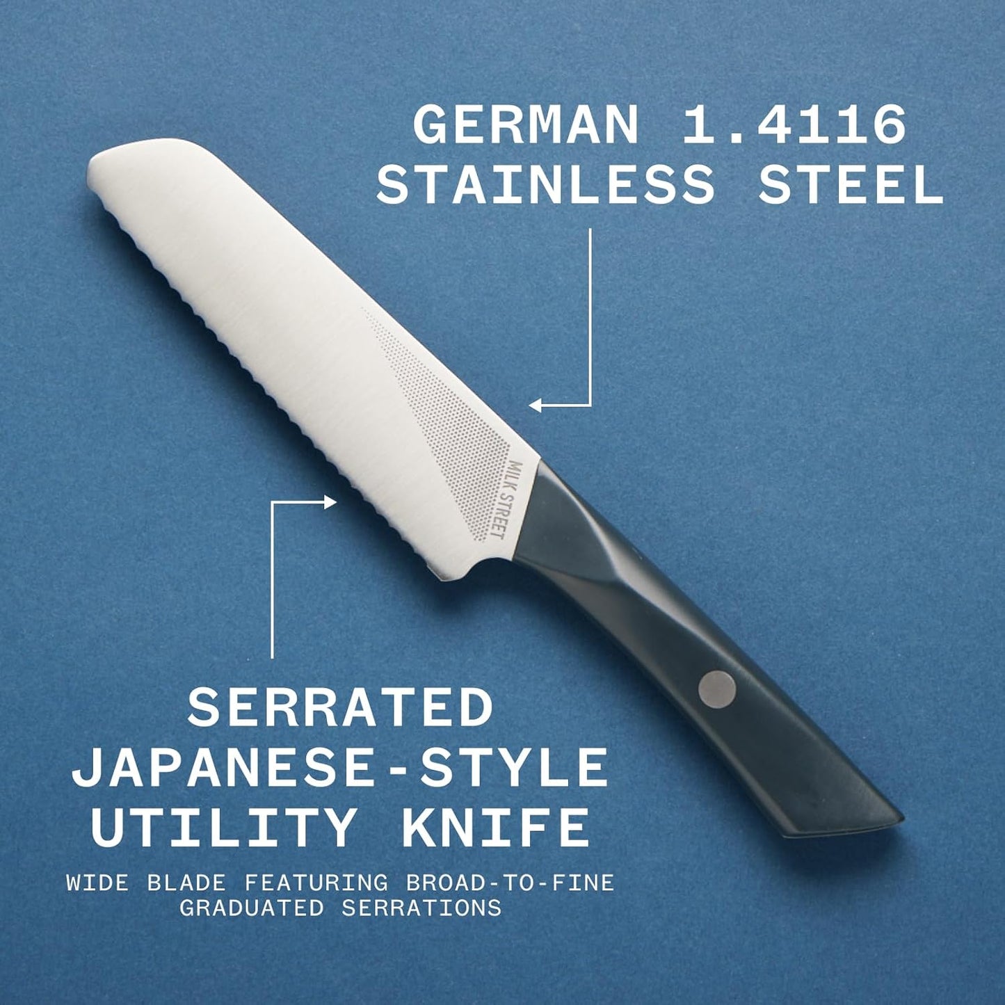 Milk Street Kitchin-tan Serrated Utility Knife, 5.5-Inch Japanese-Style Sandwich & Tomato Knife – Razor-Sharp, Stay-Sharp Blade for Bread, Veggies & Fruits, Comfortable Non-Slip Handle