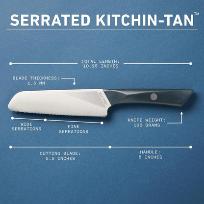 Milk Street Kitchin-tan Serrated Utility Knife, 5.5-Inch Japanese-Style Sandwich & Tomato Knife – Razor-Sharp, Stay-Sharp Blade for Bread, Veggies & Fruits, Comfortable Non-Slip Handle