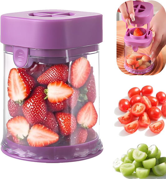 Grape Cutter for Toddlers Baby-Led Weaning, Pink | One Press Fruit Slicer Cup, 304 Stainless Steel Blades, Quarters Grapes Strawberries Cherry Tomatoes into 4 Pieces