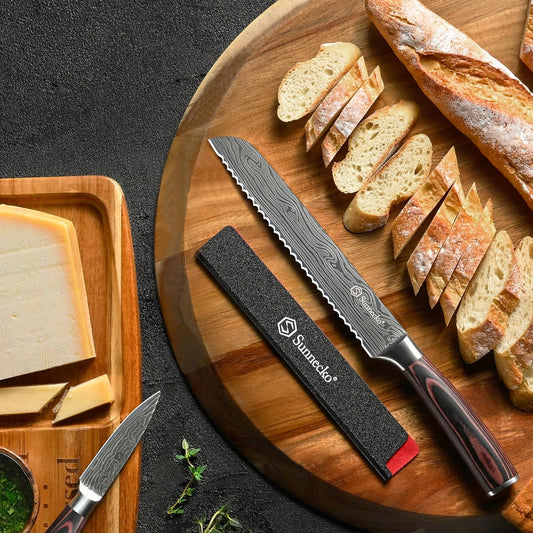8 Inch Bread Knife - High Carbon German Steel Serrated Bread Knife for Homemade Sourdough & Crusty Loaves, Ultra Sharp Kitchen Knife with Sheath, Professional Cake Slicer Gift for Mom and Dad