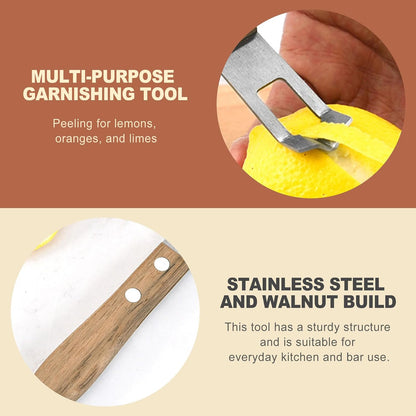 Channel Knife Citrus Peeler with Wooden Handle Stainless Steel Lemon Zester Tool for Cocktail Garnish Orange Twist Slicer Bartender Kit Accessories Fruit Peeling Kitchen Gadgets