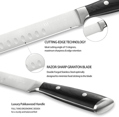 Brisket Knife - Ultimate 12-inch Carving Knives, Slicing Knives with Granton Edge Designed for Briskets, Roasts, Meat, BBQ, etc. (Slicing Knive 12")