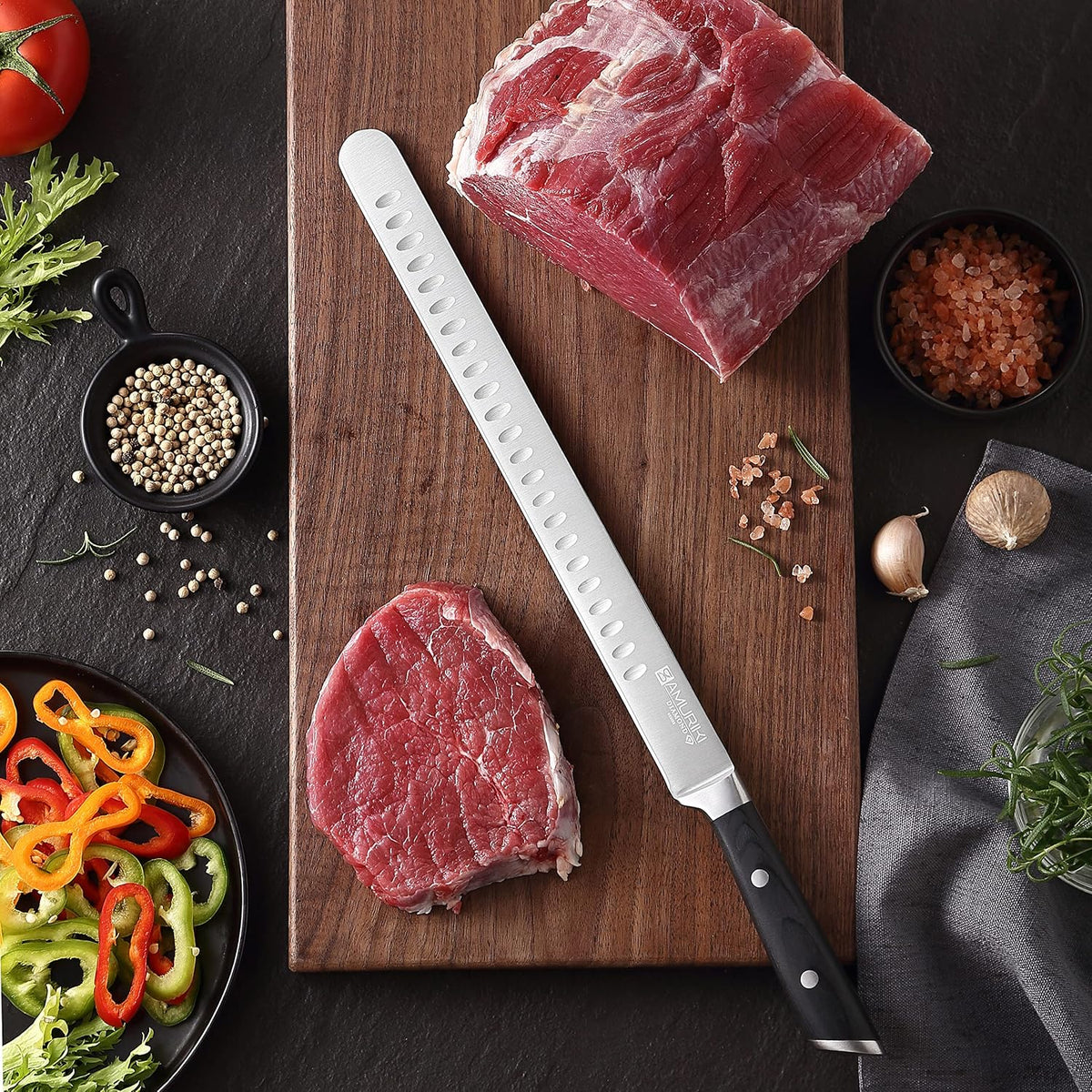 Brisket Knife - Ultimate 12-inch Carving Knives, Slicing Knives with Granton Edge Designed for Briskets, Roasts, Meat, BBQ, etc. (Slicing Knive 12")