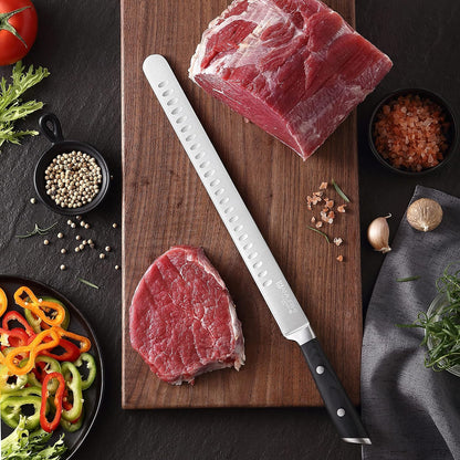 Brisket Knife - Ultimate 12-inch Carving Knives, Slicing Knives with Granton Edge Designed for Briskets, Roasts, Meat, BBQ, etc. (Slicing Knive 12")