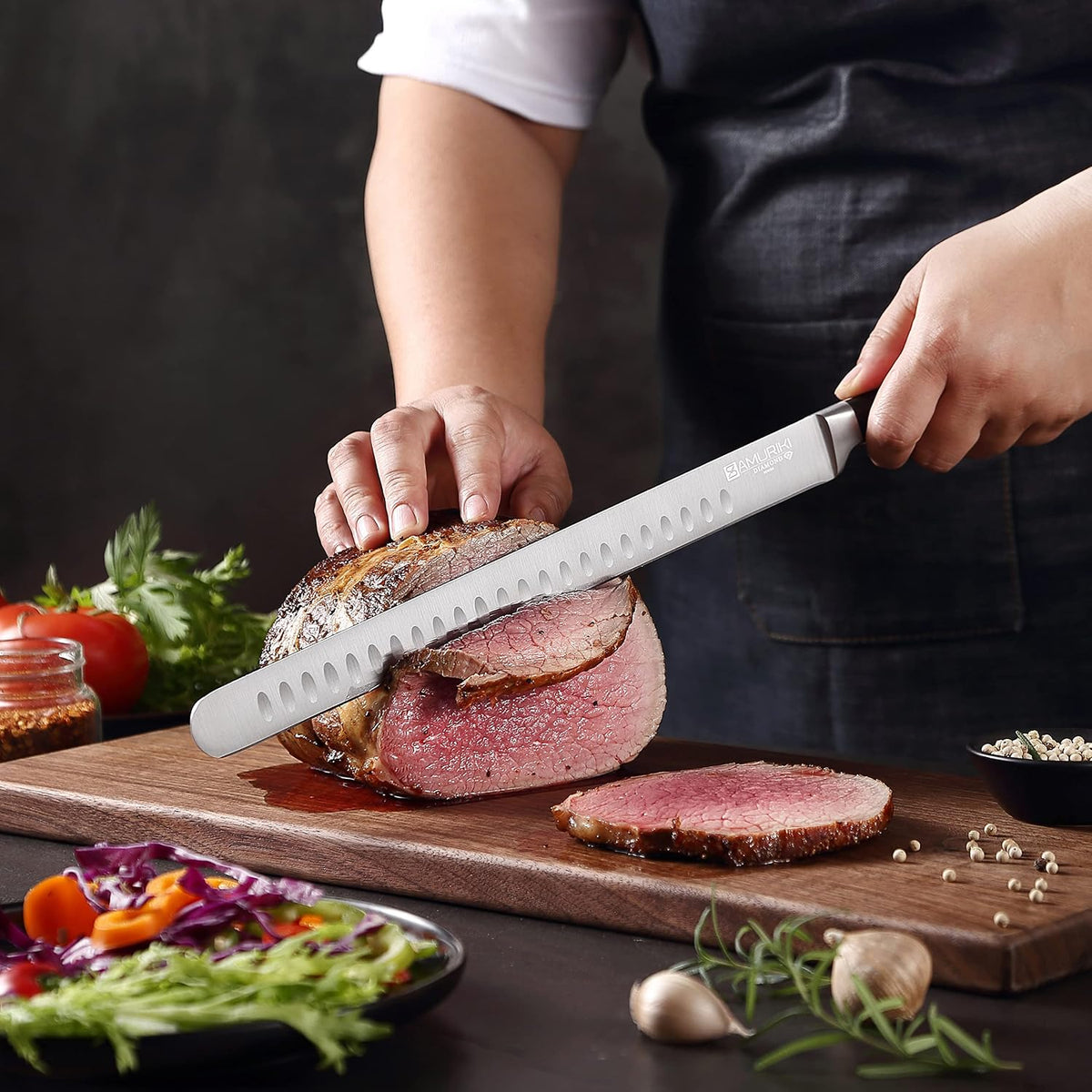 Brisket Knife - Ultimate 12-inch Carving Knives, Slicing Knives with Granton Edge Designed for Briskets, Roasts, Meat, BBQ, etc. (Slicing Knive 12")