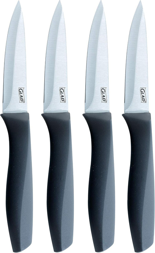 Glad Paring Knife Set, Pack of 4 | Sharp Stainless Steel Blades with Non-Slip Handles | 3.5-Inch Kitchen Knives for Cutting Vegetables and Peeling Fruit,Gray
