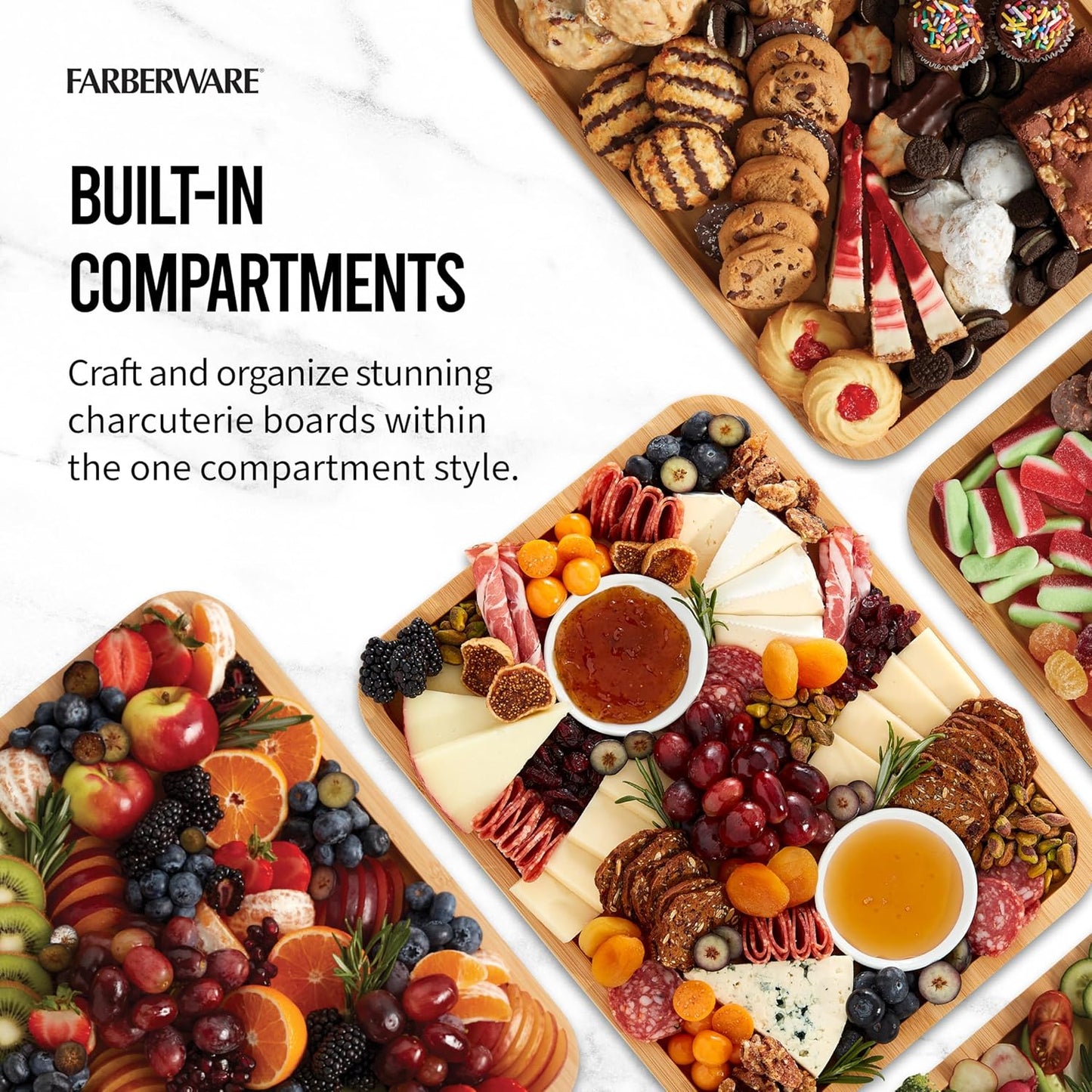 Bamboo Cutting Board with Clear Locking Lid, 11x14 Inch Charcuterie Board with Handles - Reversible Serving Board for Cheese, Meats, Snacks and More