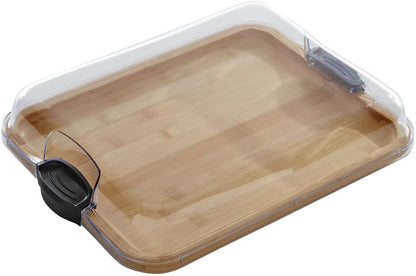 Bamboo Cutting Board with Clear Locking Lid, 11x14 Inch Charcuterie Board with Handles - Reversible Serving Board for Cheese, Meats, Snacks and More