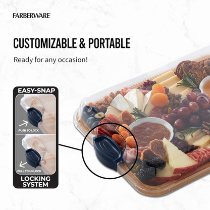 Bamboo Cutting Board with Clear Locking Lid, 11x14 Inch Charcuterie Board with Handles - Reversible Serving Board for Cheese, Meats, Snacks and More