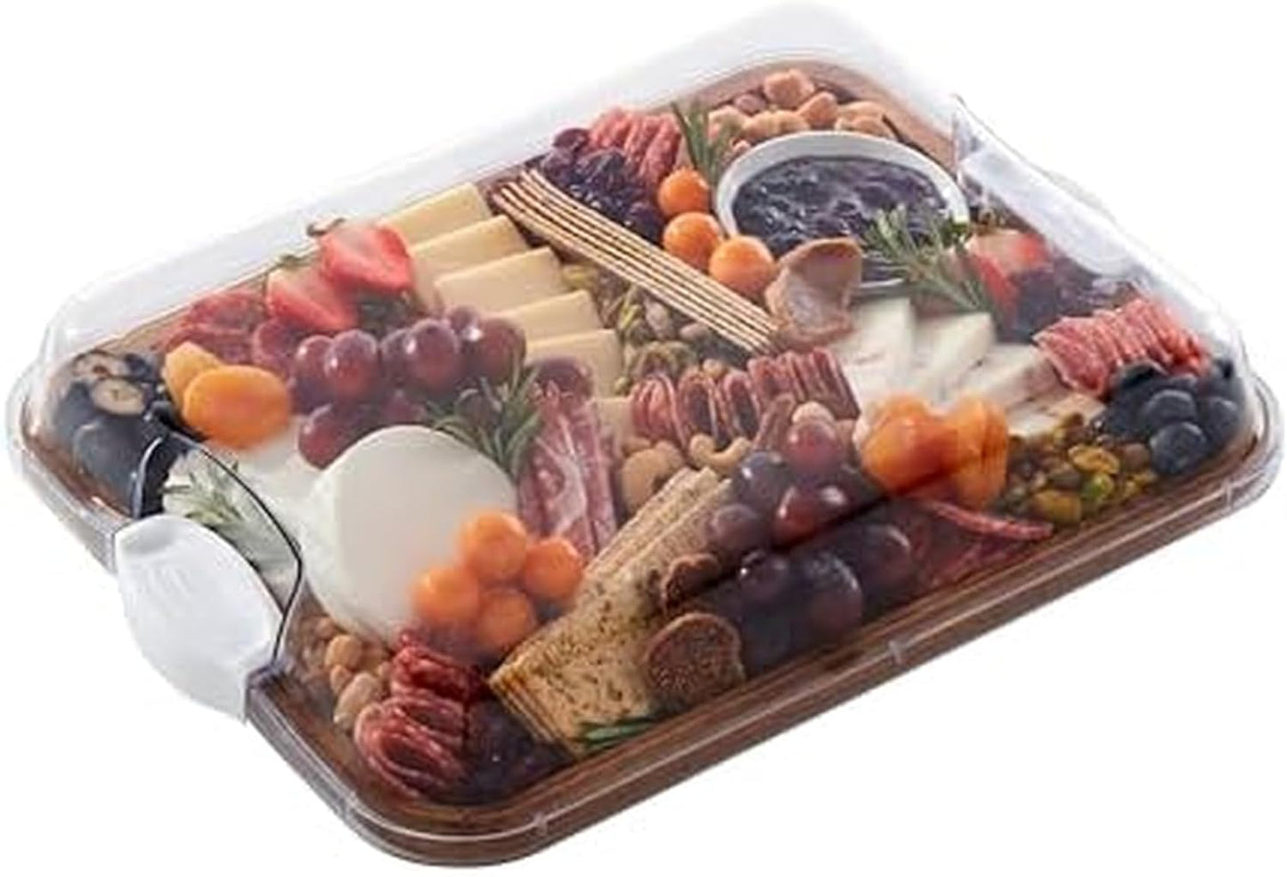 Bamboo Cutting Board with Clear Locking Lid, 11x14 Inch Charcuterie Board with Handles - Reversible Serving Board for Cheese, Meats, Snacks and More
