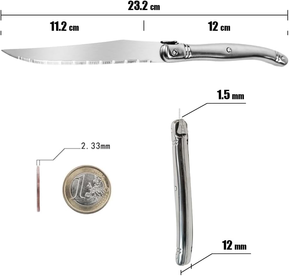 Laguiole Style Steak Knives Set of 6, Serrated Stainless Steel Steak Knife Set, Elegant French Design, Dishwasher Safe, Gift Box for Dinner & BBQ (wood-6)