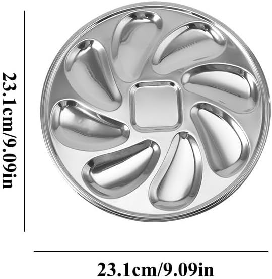 6 Packs Stainless Steel Oyster Plate with 6 Forks and Oyster Knife, 9.09in Round Oyster Serving Tray with 8 Compartments, Food Grade Metal Platter for Seafood, Mussels, Clams