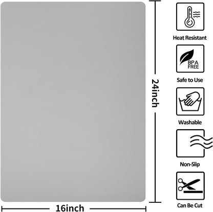 Silicone Mats for Kitchen Counter Thicker Extra Large Heat Resistant Mats Countertop Protector Liners for Bottom of Oven Air Fryer Coffee Maker, 24" x 16" x 2 mm, Translucent