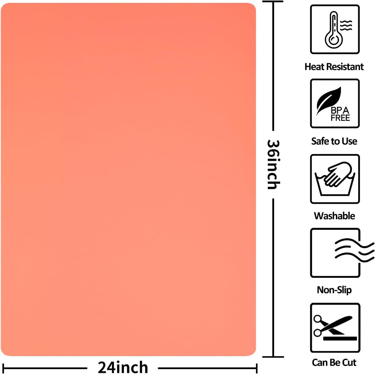 Silicone Mats for Kitchen Counter Thicker Extra Large Heat Resistant Mats Countertop Protector Liners for Bottom of Oven Air Fryer Coffee Maker, 24" x 16" x 2 mm, Translucent