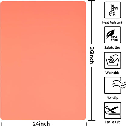 Silicone Mats for Kitchen Counter Thicker Extra Large Heat Resistant Mats Countertop Protector Liners for Bottom of Oven Air Fryer Coffee Maker, 24" x 16" x 2 mm, Translucent
