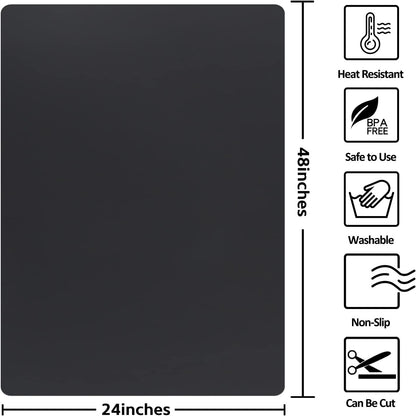 Silicone Mats for Kitchen Counter Thicker Extra Large Heat Resistant Mats Countertop Protector Liners for Bottom of Oven Air Fryer Coffee Maker, 24" x 16" x 2 mm, Translucent