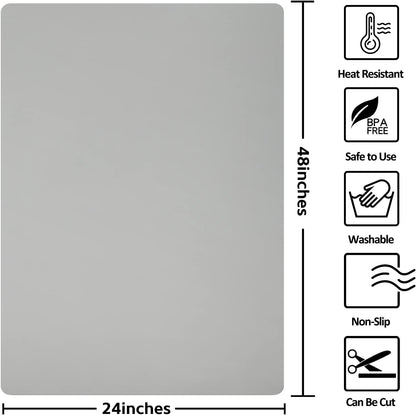 Silicone Mats for Kitchen Counter Thicker Extra Large Heat Resistant Mats Countertop Protector Liners for Bottom of Oven Air Fryer Coffee Maker, 24" x 16" x 2 mm, Translucent