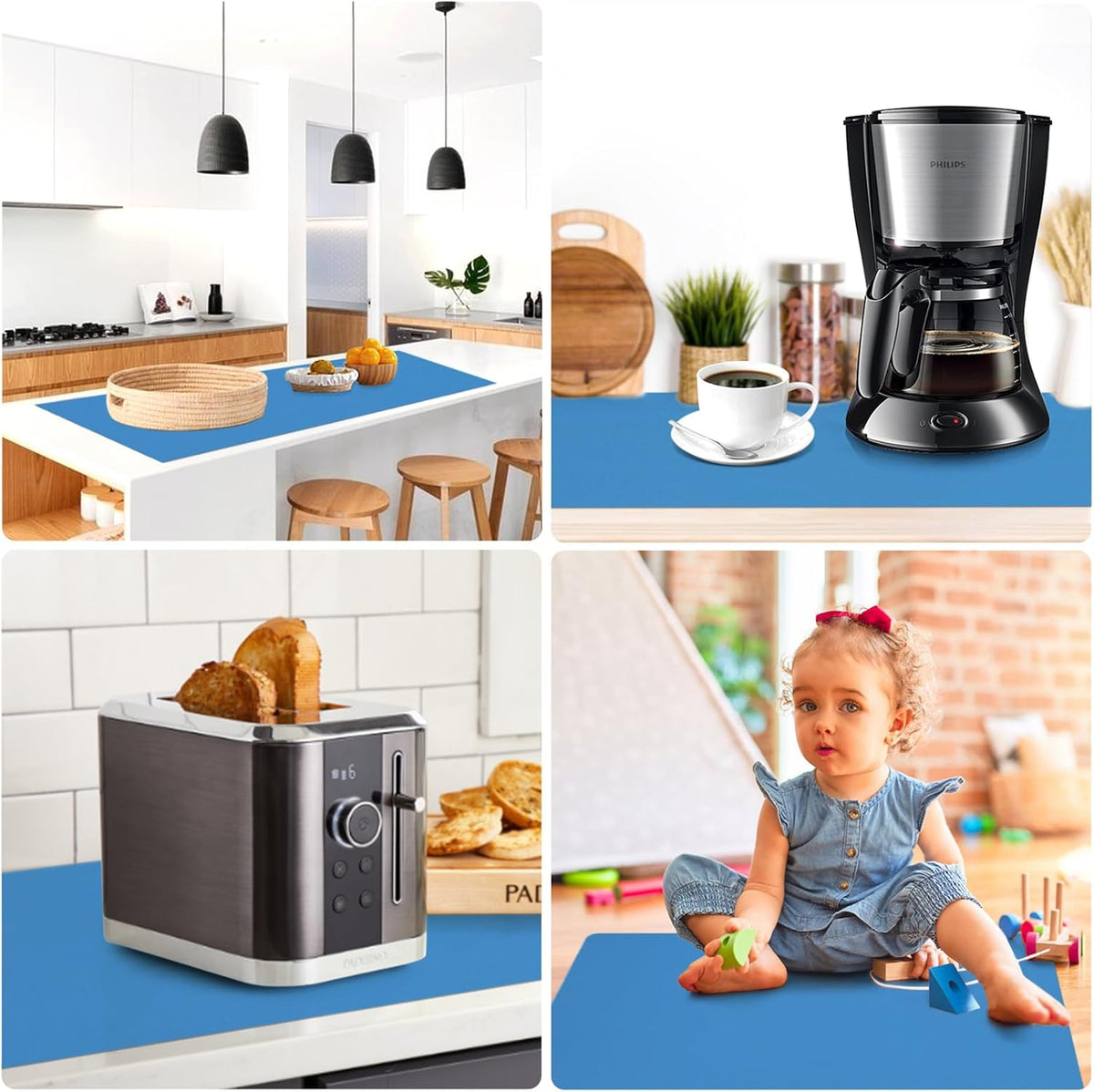 Silicone Mats for Kitchen Counter Thicker Extra Large Heat Resistant Mats Countertop Protector Liners for Bottom of Oven Air Fryer Coffee Maker, 24" x 16" x 2 mm, Translucent