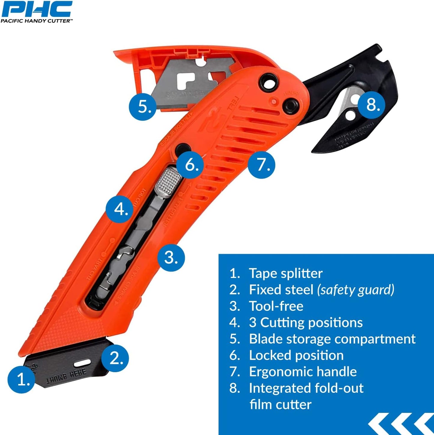 S5L Safety Cutter, Left Handed Retractable Utility Knife, Ergonomic Film Cutter, Bladeless Tape Splitter, Steel Guard, Safety, Damage Protection, Warehouse & In-Store Cutting, Red