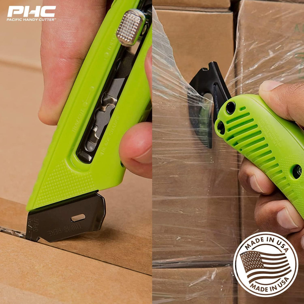 S5L Safety Cutter, Left Handed Retractable Utility Knife, Ergonomic Film Cutter, Bladeless Tape Splitter, Steel Guard, Safety, Damage Protection, Warehouse & In-Store Cutting, Red