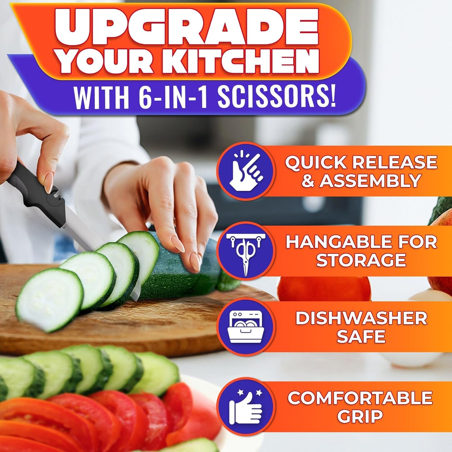 Stainless Steel Poultry Shears, Hardened Blades, Safety Lock | Heavy Duty Kitchen Shears for Food with Nutcracker and Fish Descaler; Spring-Loaded to Cut Chicken, Turkey, Meat and Bone