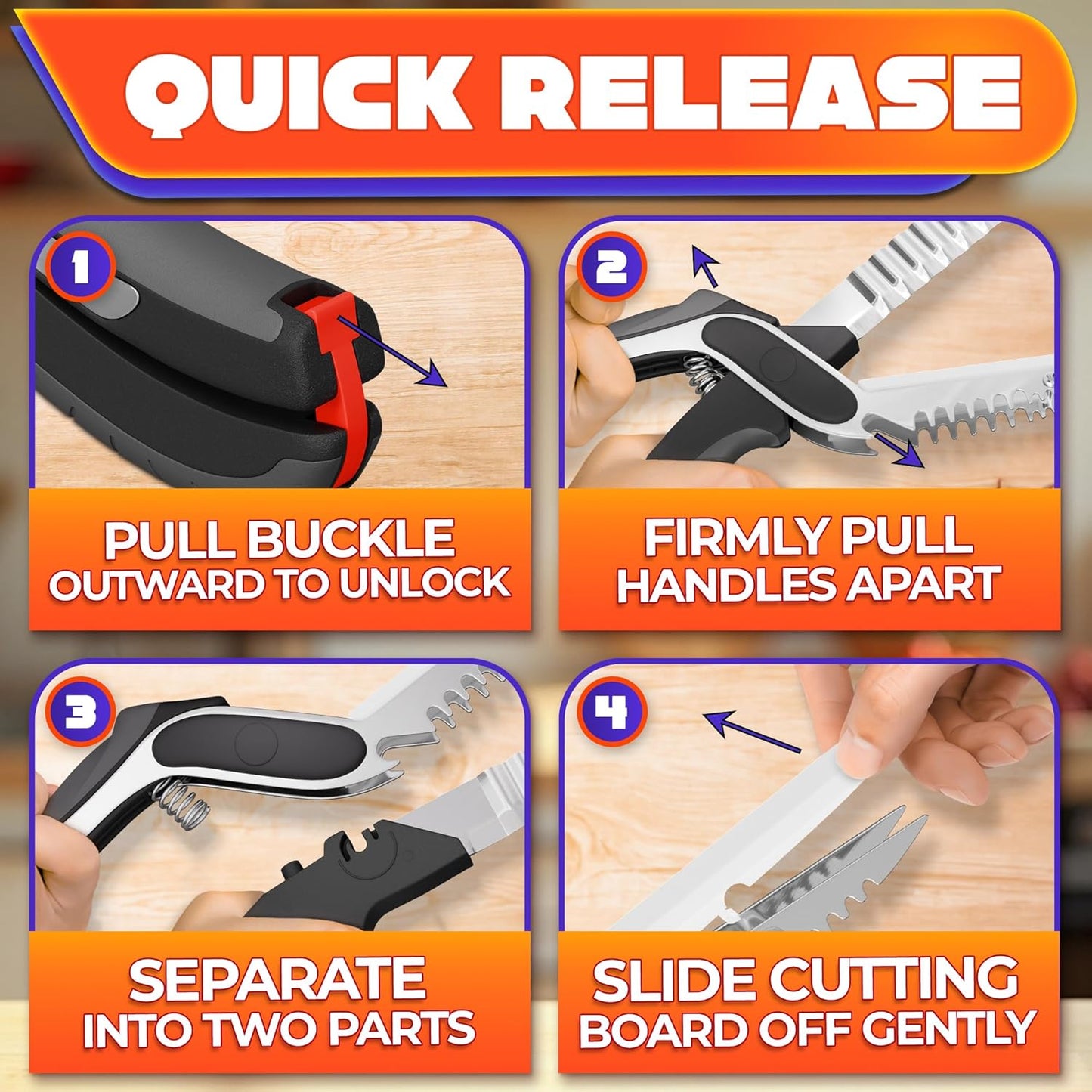Stainless Steel Poultry Shears, Hardened Blades, Safety Lock | Heavy Duty Kitchen Shears for Food with Nutcracker and Fish Descaler; Spring-Loaded to Cut Chicken, Turkey, Meat and Bone