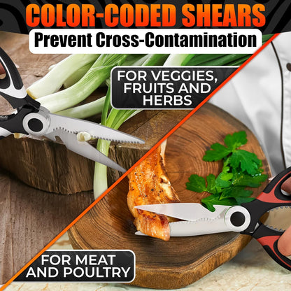 Stainless Steel Poultry Shears, Hardened Blades, Safety Lock | Heavy Duty Kitchen Shears for Food with Nutcracker and Fish Descaler; Spring-Loaded to Cut Chicken, Turkey, Meat and Bone