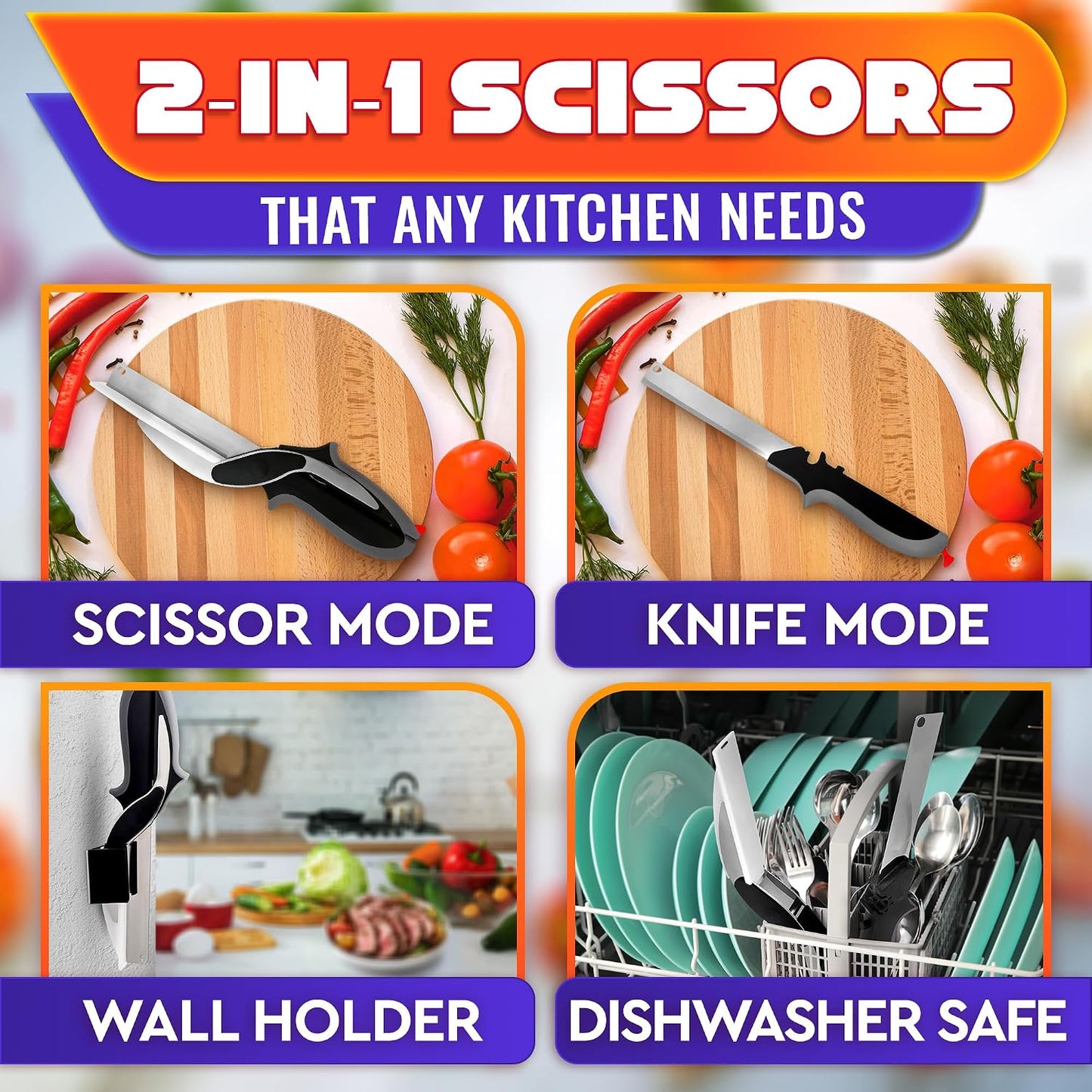 Stainless Steel Poultry Shears, Hardened Blades, Safety Lock | Heavy Duty Kitchen Shears for Food with Nutcracker and Fish Descaler; Spring-Loaded to Cut Chicken, Turkey, Meat and Bone