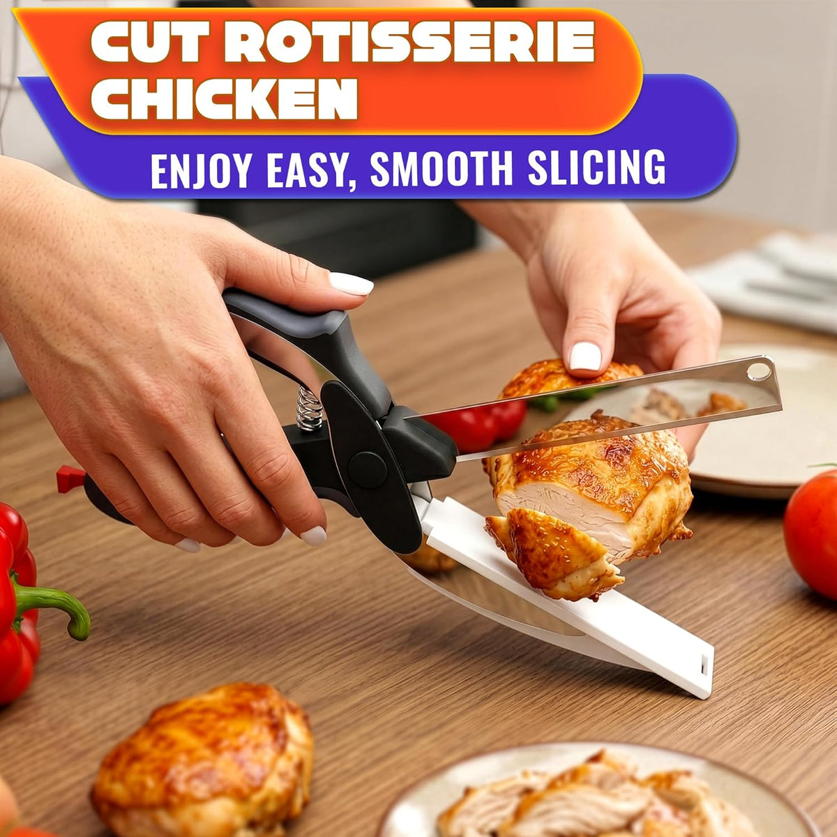 Stainless Steel Poultry Shears, Hardened Blades, Safety Lock | Heavy Duty Kitchen Shears for Food with Nutcracker and Fish Descaler; Spring-Loaded to Cut Chicken, Turkey, Meat and Bone