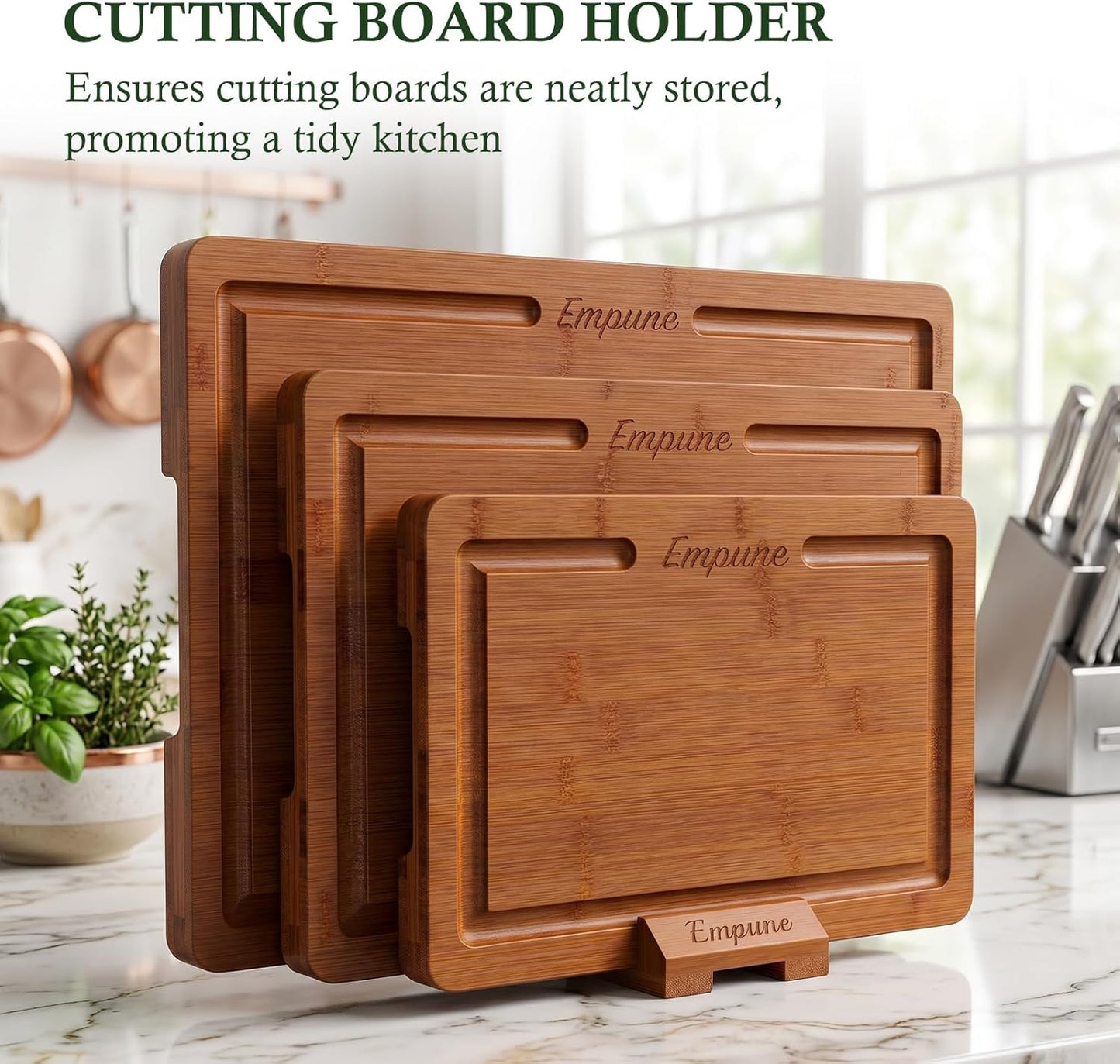 Bamboo Cutting Boards for Kitchen, 3 Piece Extra Thick Cutting Board Set with Juice Groove, Deep Carbonized Bamboo Chopping Board, Reversible Wood Cutting Board for charcuterie boards, Brown