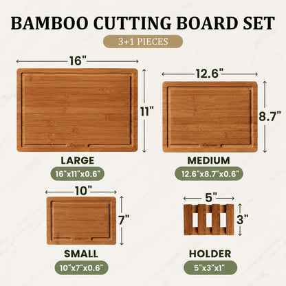 Bamboo Cutting Boards for Kitchen, 3 Piece Extra Thick Cutting Board Set with Juice Groove, Deep Carbonized Bamboo Chopping Board, Reversible Wood Cutting Board for charcuterie boards, Brown