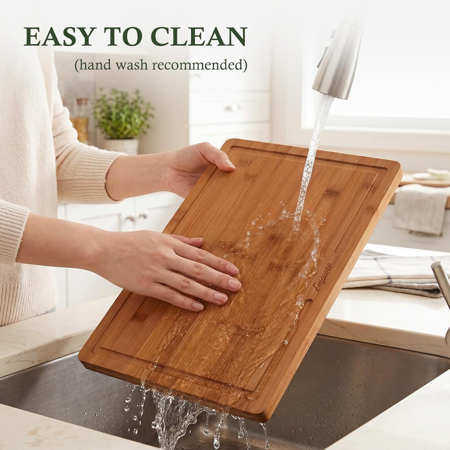 Bamboo Cutting Boards for Kitchen, 3 Piece Extra Thick Cutting Board Set with Juice Groove, Deep Carbonized Bamboo Chopping Board, Reversible Wood Cutting Board for charcuterie boards, Brown