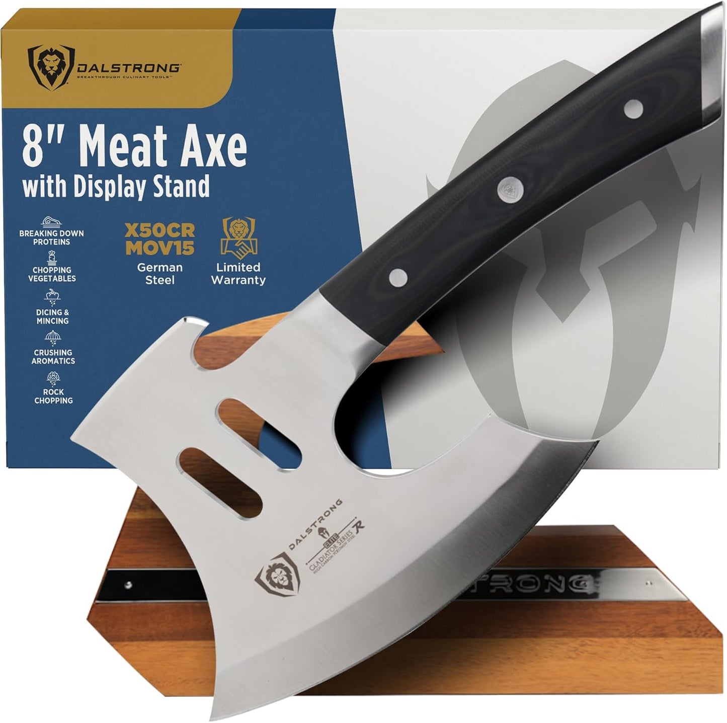 Meat Cleaver Knife Axe - 5"- Gladiator Series- High Carbon Steel-Black Handle - Heavy Duty Giftable BBQ Hatchet - Razor Sharp Kitchen Knife-Sheath Chef Knife-NSF Certified