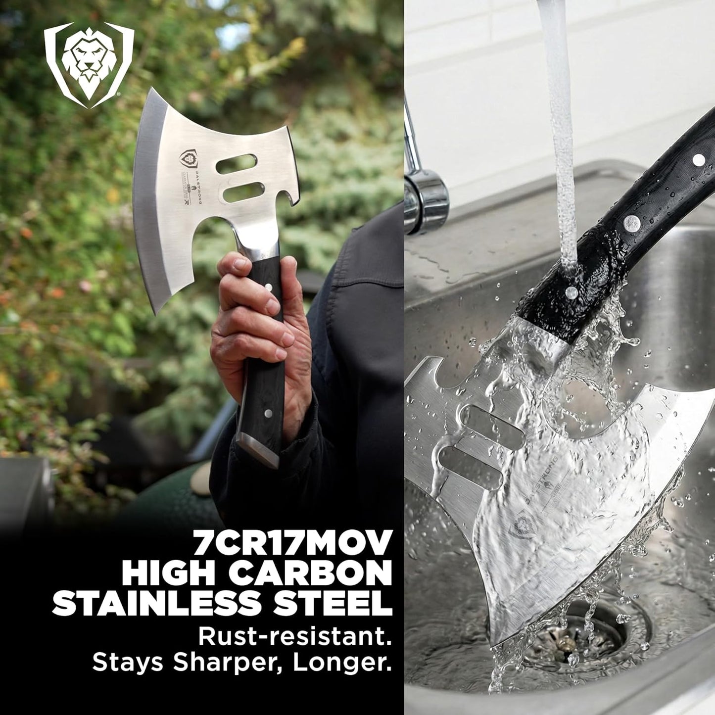 Meat Cleaver Knife Axe - 5"- Gladiator Series- High Carbon Steel-Black Handle - Heavy Duty Giftable BBQ Hatchet - Razor Sharp Kitchen Knife-Sheath Chef Knife-NSF Certified