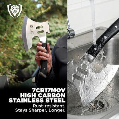 Meat Cleaver Knife Axe - 5"- Gladiator Series- High Carbon Steel-Black Handle - Heavy Duty Giftable BBQ Hatchet - Razor Sharp Kitchen Knife-Sheath Chef Knife-NSF Certified