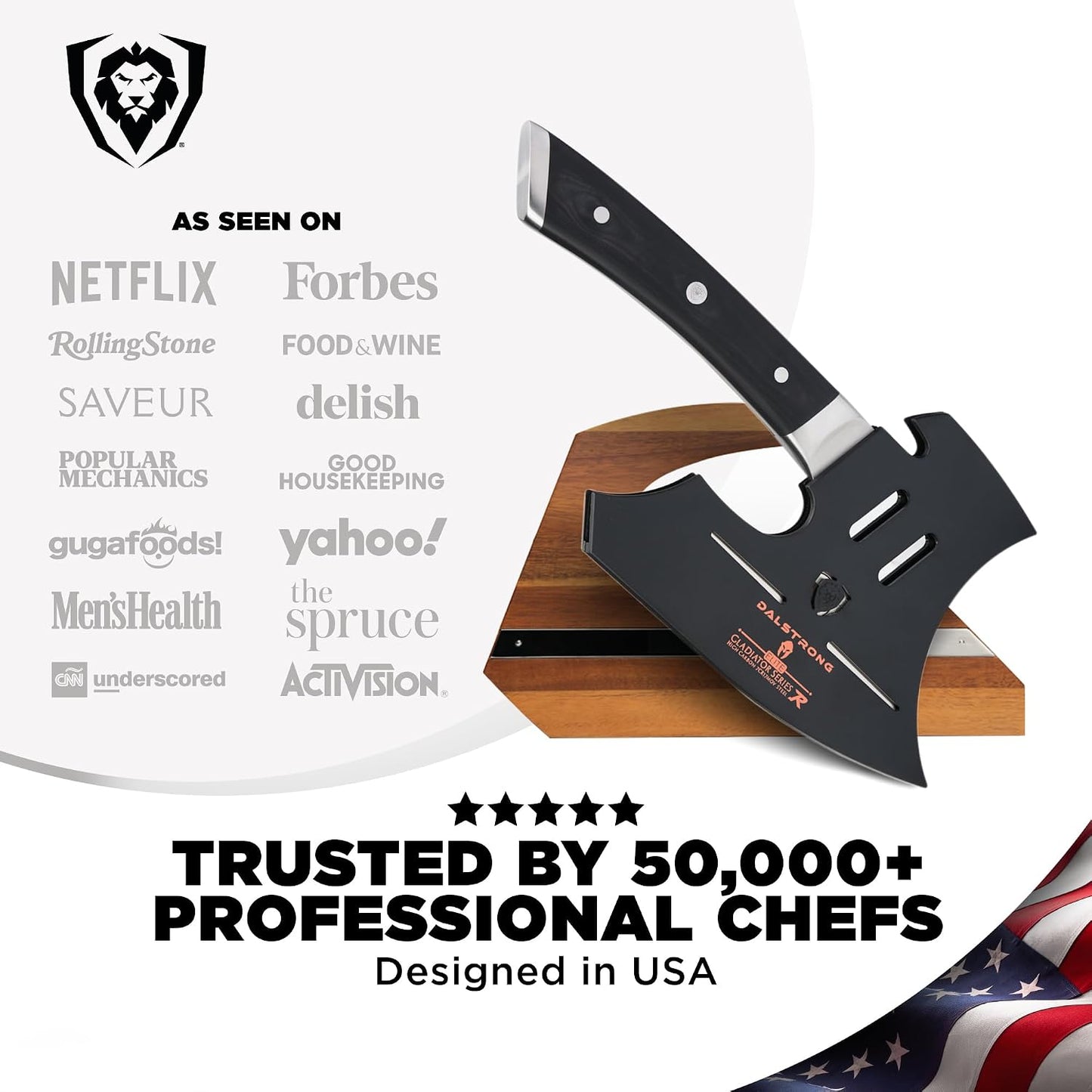 Meat Cleaver Knife Axe - 5"- Gladiator Series- High Carbon Steel-Black Handle - Heavy Duty Giftable BBQ Hatchet - Razor Sharp Kitchen Knife-Sheath Chef Knife-NSF Certified
