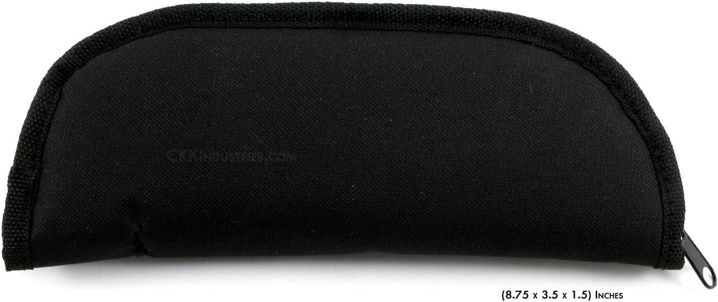 Zipper Pouches for Knives & Tools - (8.75 x 3.50 x 1.50 Inches) - (Nylon Canvas Outer - Jewel Cloth Inner) - (Black/Black) - (Pro Series) - (USA Design) - (by KnifeKits)