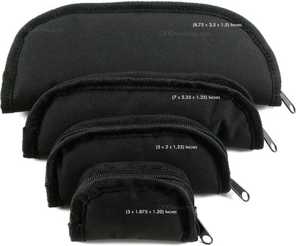 Zipper Pouches for Knives & Tools - (8.75 x 3.50 x 1.50 Inches) - (Nylon Canvas Outer - Jewel Cloth Inner) - (Black/Black) - (Pro Series) - (USA Design) - (by KnifeKits)