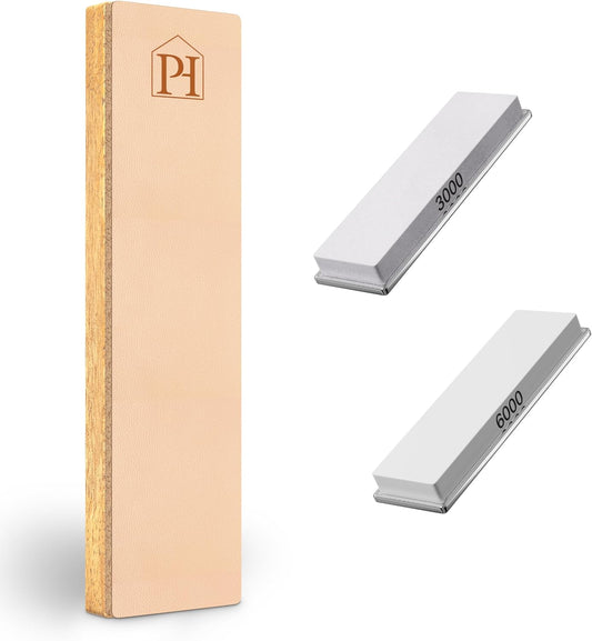 3000 & 6000 Grit Whetstone Plates Set – Extra Fine Corundum Sharpening Stones – Includes Leather Strop & Cleaning Eraser - Compatible Only with Adjustable Rolling Knife Sharpener