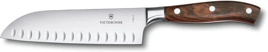 Grand Maitre Santoku Knife - Ergonomic Sharp Chopping Knife for Kitchen Essentials - Wooden Handle, Fluted Edge, 7"