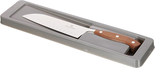 Grand Maitre Santoku Knife - Ergonomic Sharp Chopping Knife for Kitchen Essentials - Wooden Handle, Fluted Edge, 7"