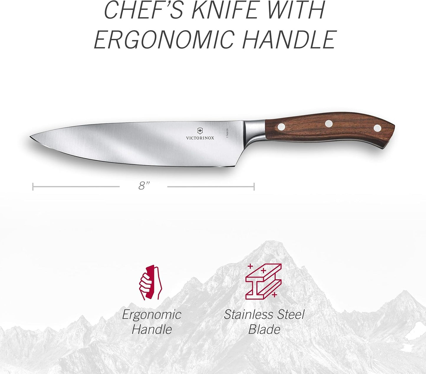 Grand Maitre Santoku Knife - Ergonomic Sharp Chopping Knife for Kitchen Essentials - Wooden Handle, Fluted Edge, 7"